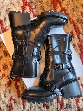 Chloé Black Lace-Up Betty Rain Boots